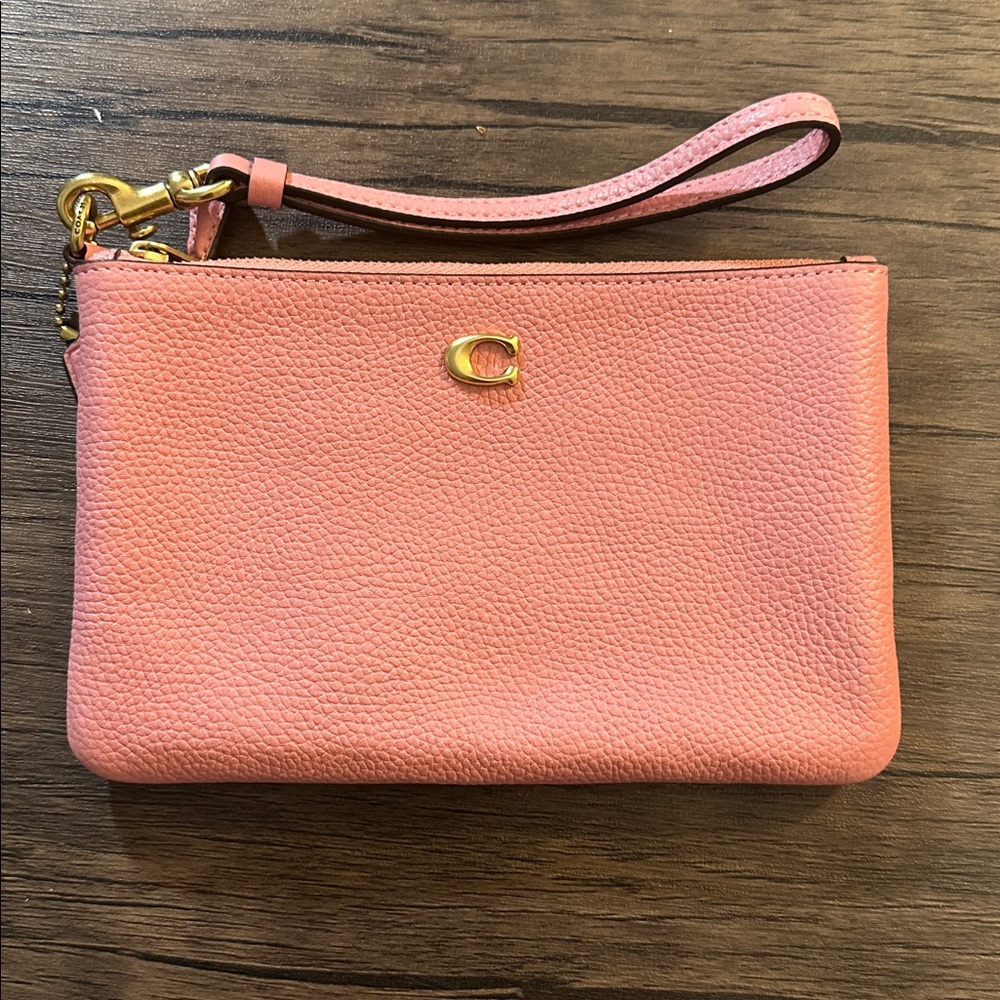 Coach Blush Leather Wristlet with Gold Accents